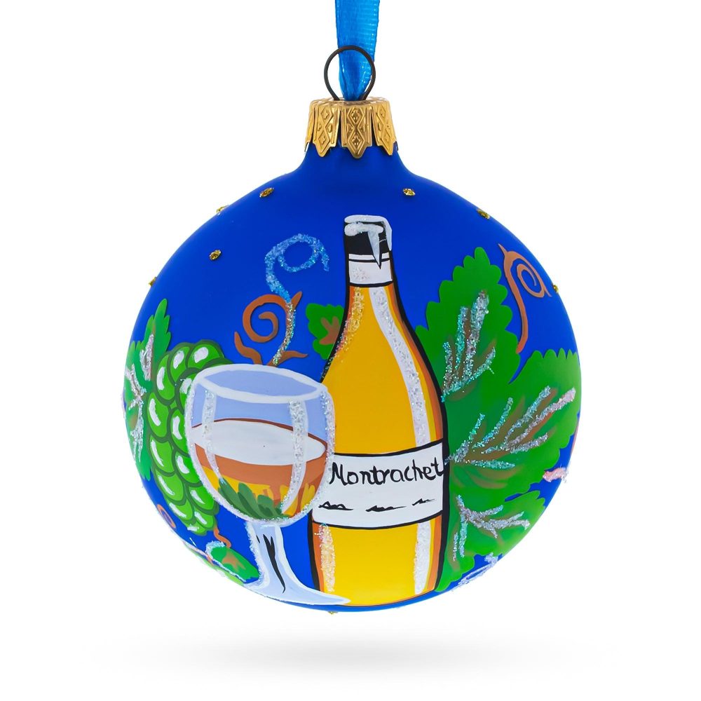 White Wine Bottle Blown Glass Ball Christmas Ornament 3.25 Inches  |   Food Food Food