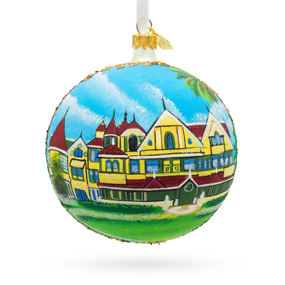 Winchester Mystery House, San Jose, California, Usa Glass Ball Christmas Ornament 4 Inches  |   Travel Ornaments Travel