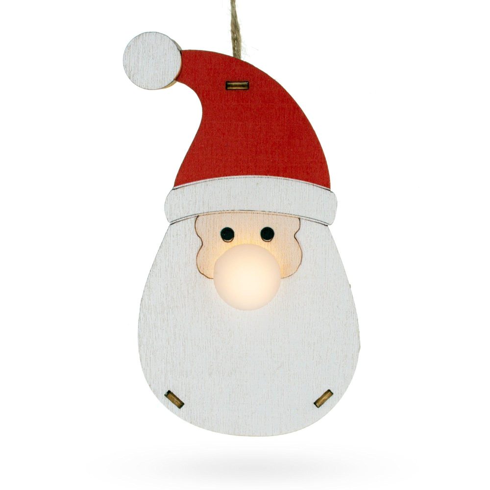 Wooden Santa Christmas Ornament With Light Up Nose Cutout  |   Unfinished Ornaments Ornaments Unfinished Ornaments