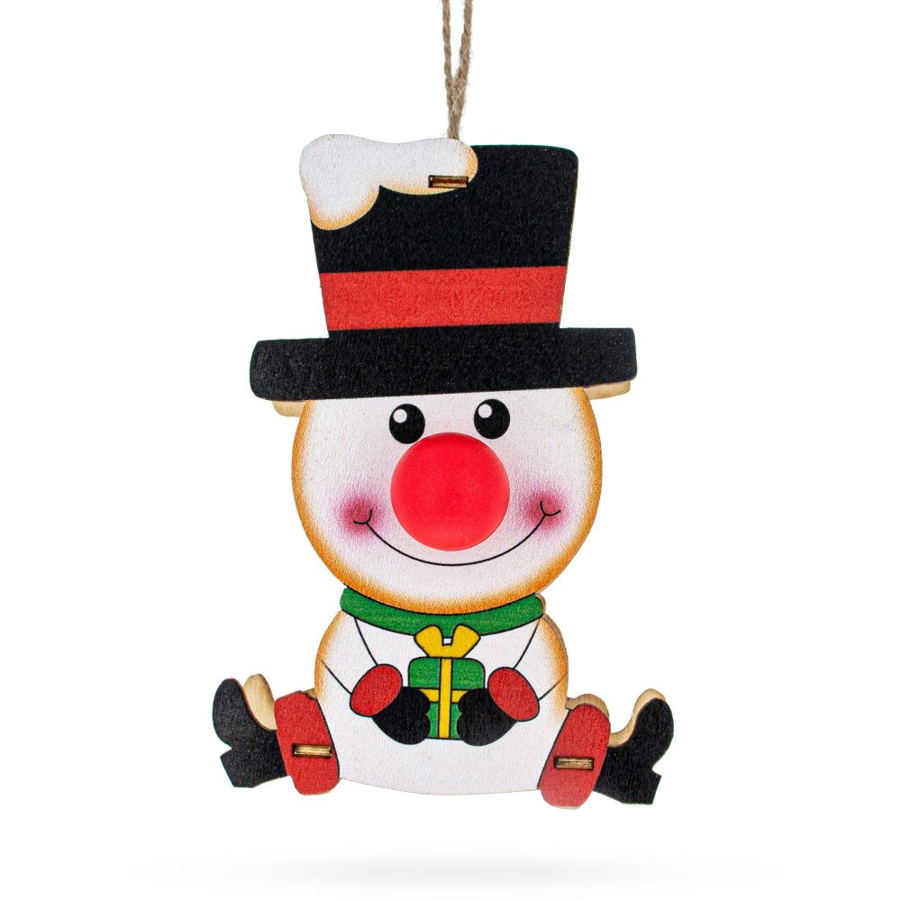 Wooden Snowman Christmas Ornament With Light Up Nose Cutout  |   Unfinished Ornaments Ornaments Unfinished Ornaments