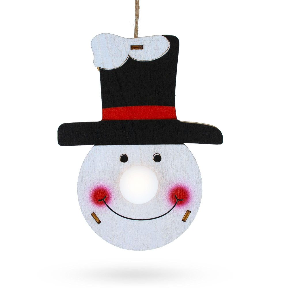 Wooden Snowman In Hat Christmas Ornament With Light Up Nose Cutout  |   Unfinished Ornaments Ornaments Unfinished Ornaments