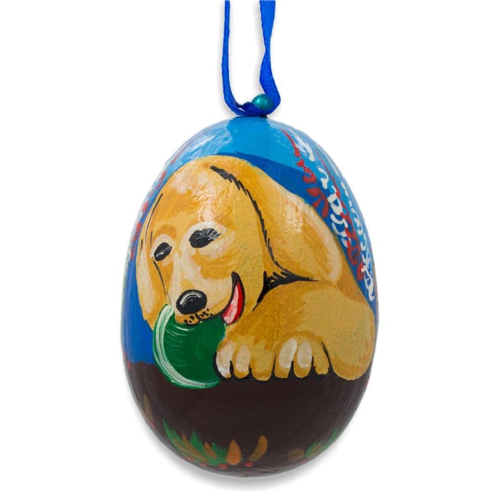 Yellow Labrador Dog With Ball Wooden Christmas Ornament 3 Inches  |   Animals Animals Animals