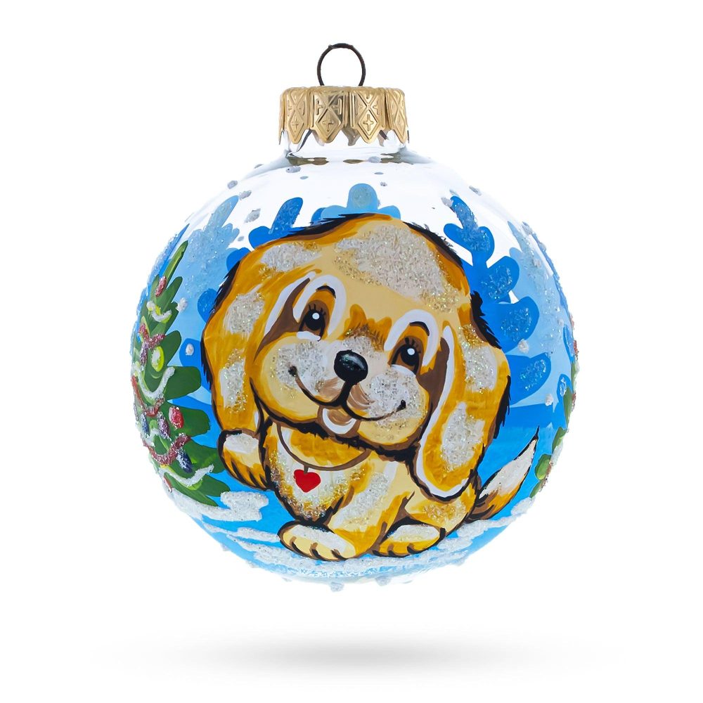 Yellow Labrador Retriever Blown Glass Ball Christmas Ornament 3.25 Inches  |   Animals Animals Animals