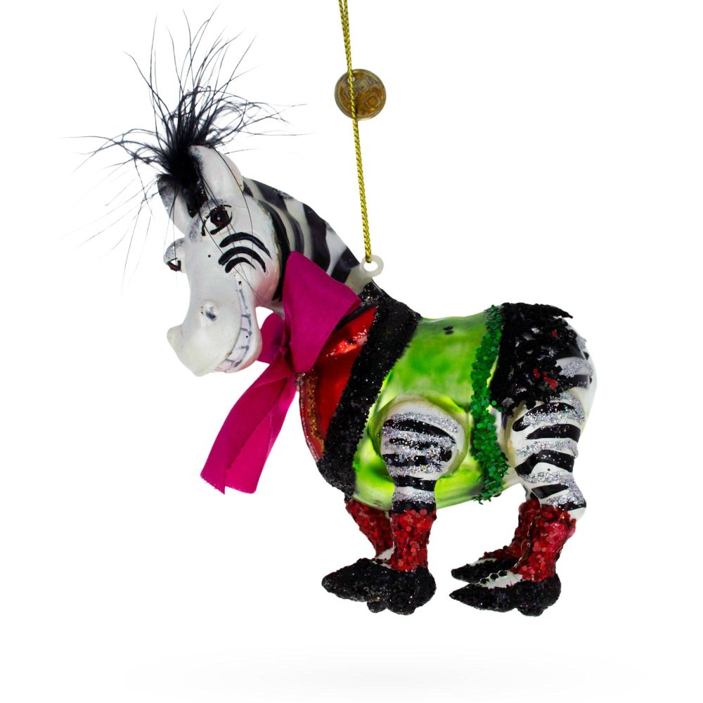 Zebra In Costume Blown Glass Christmas Ornament  |   Animals Animals Animals