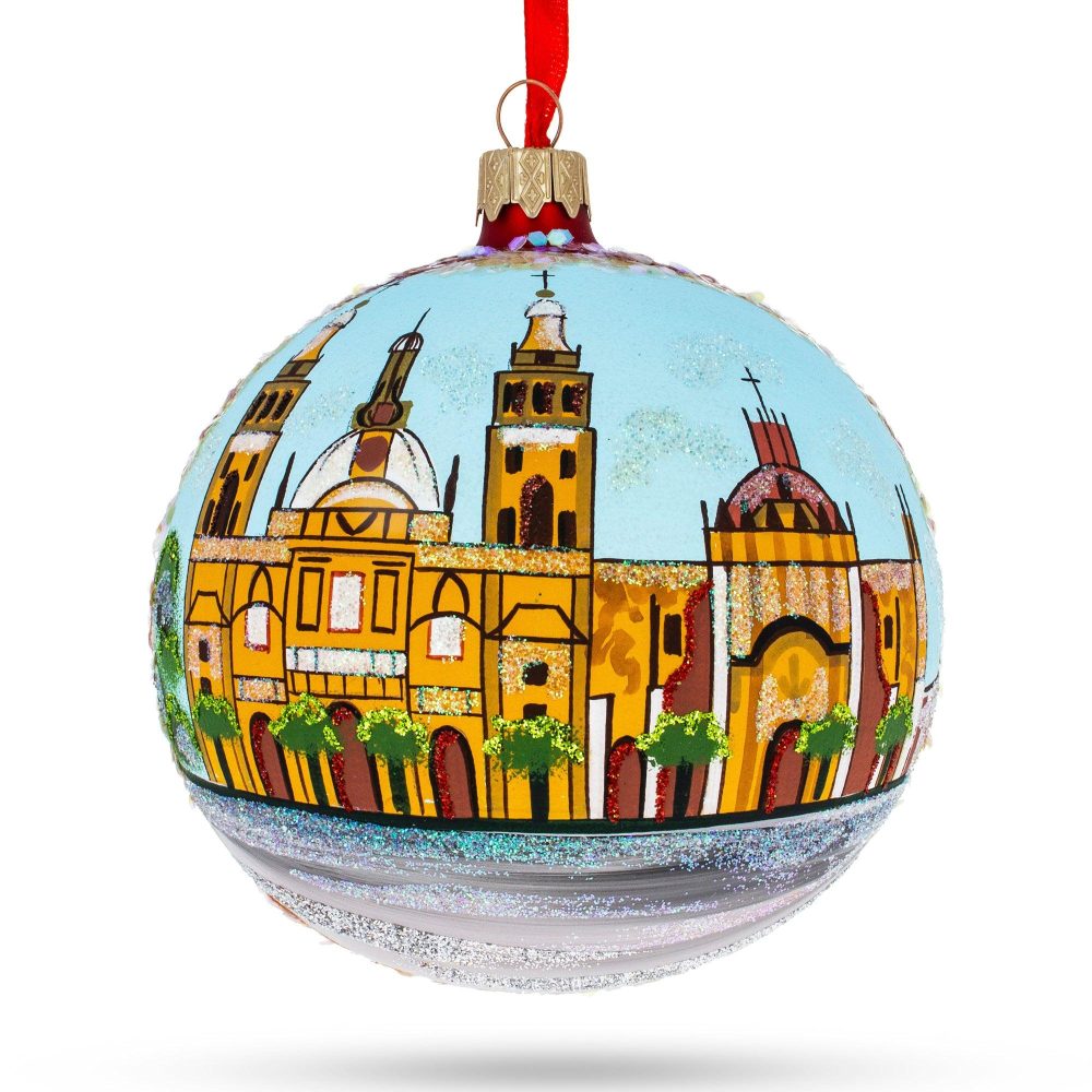 Zocalo, Mexico City, Mexico Glass Ball Christmas Ornament 4 Inches  |   Travel Ornaments Travel