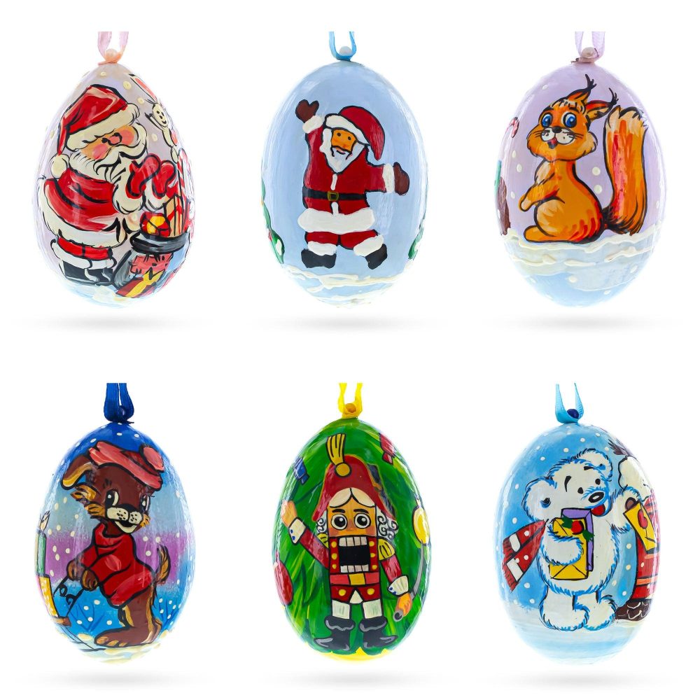 Santa, Nutcracker, Bear, Dog And Squirrel Wooden Christmas Ornaments 3 Inches  |   Santa Ornaments Santa