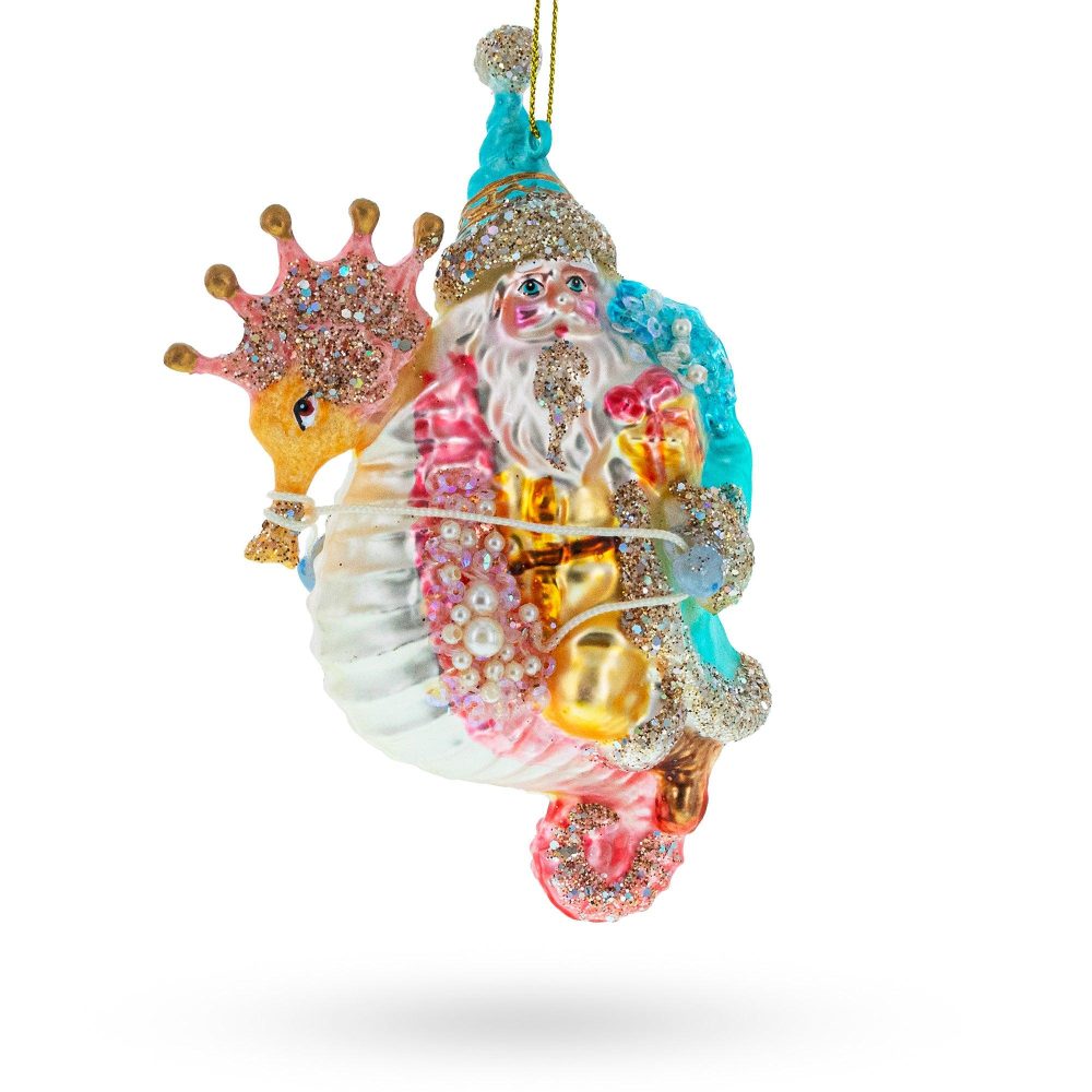 Santa Riding Seahorse Blown Glass Christmas Ornament  |   Santa Ornaments Santa