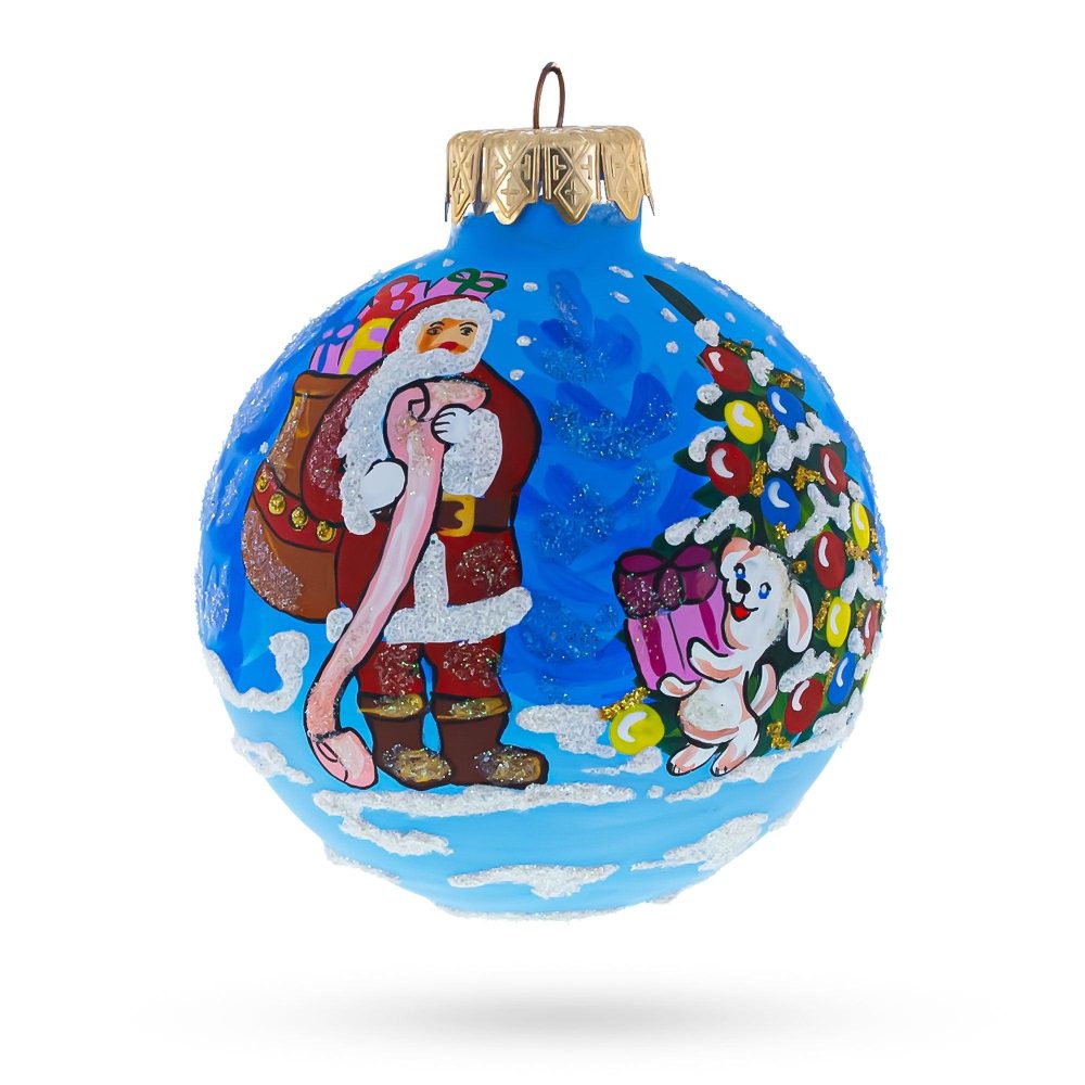 Santa’S Gift List And Loyal Dog Blown Glass Ball Christmas Ornament 3.25 Inches  |   Personalized Ornaments Personalized