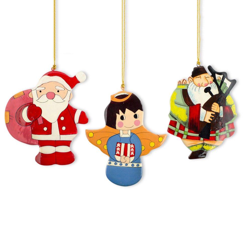 Scottish Bagpiper, Angel & Santa Wooden Christmas Ornaments  |   Santa Ornaments Santa