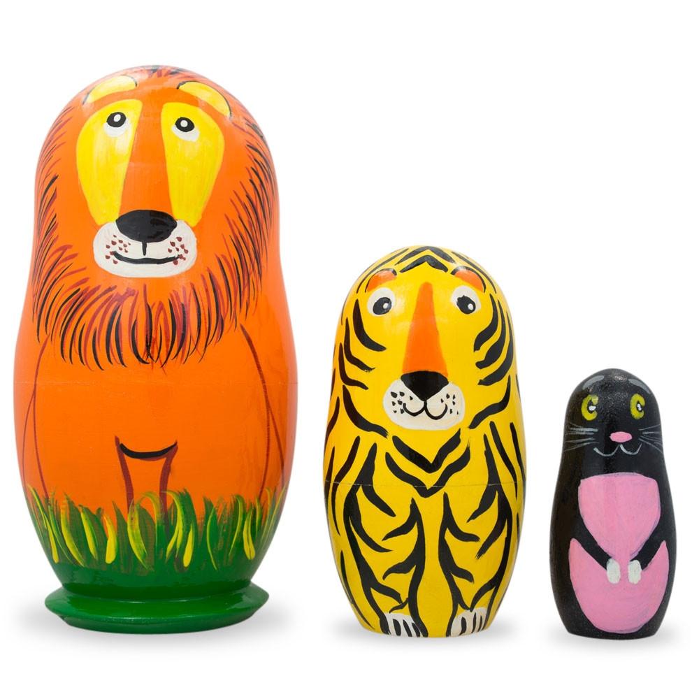 Set Of 3 Lion, Tiger, Puma Wooden Nesting Dolls 4.25 Inches  |   Personalized Ornaments Personalized