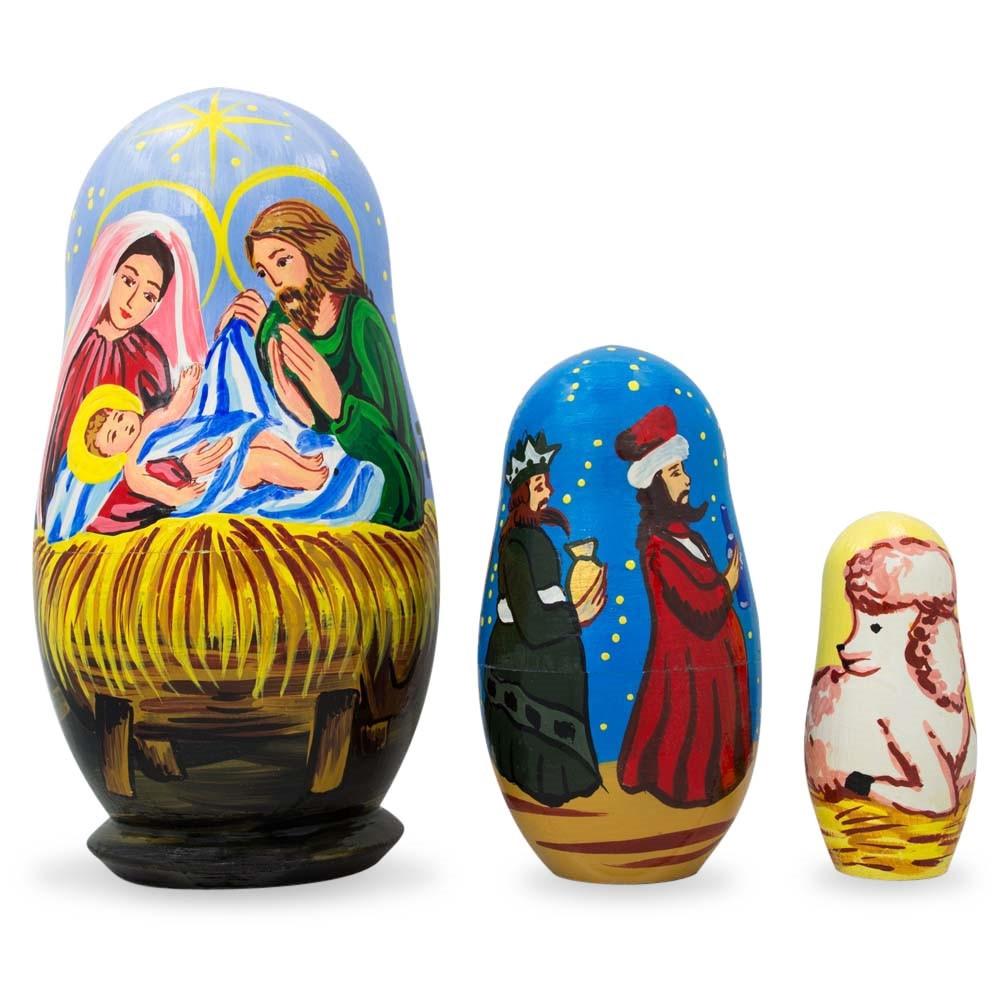 Set Of 3 Nativity Scene- Jesus, Mary, Wisemen Nesting Dolls 4.25 Inches  |   Personalized Ornaments Personalized