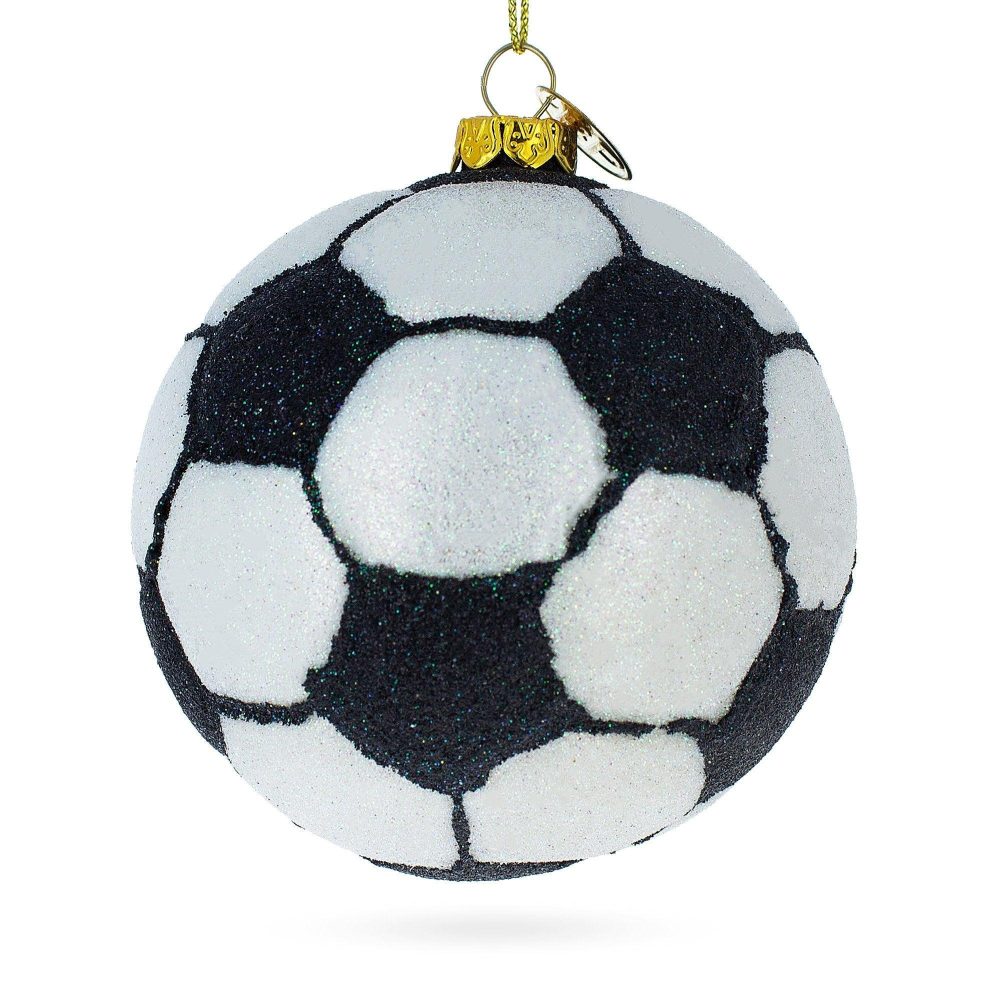 Sporty Soccer / Football Blown Glass Christmas Ornament  |   Sports Ornaments Sports