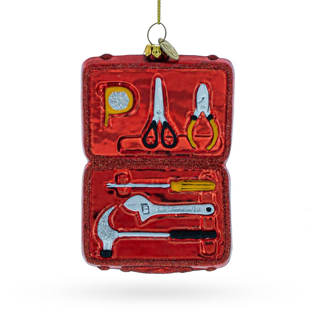 Handyman With Toolbox Blown Glass Christmas Ornament  |   Occupations Occupations Occupations