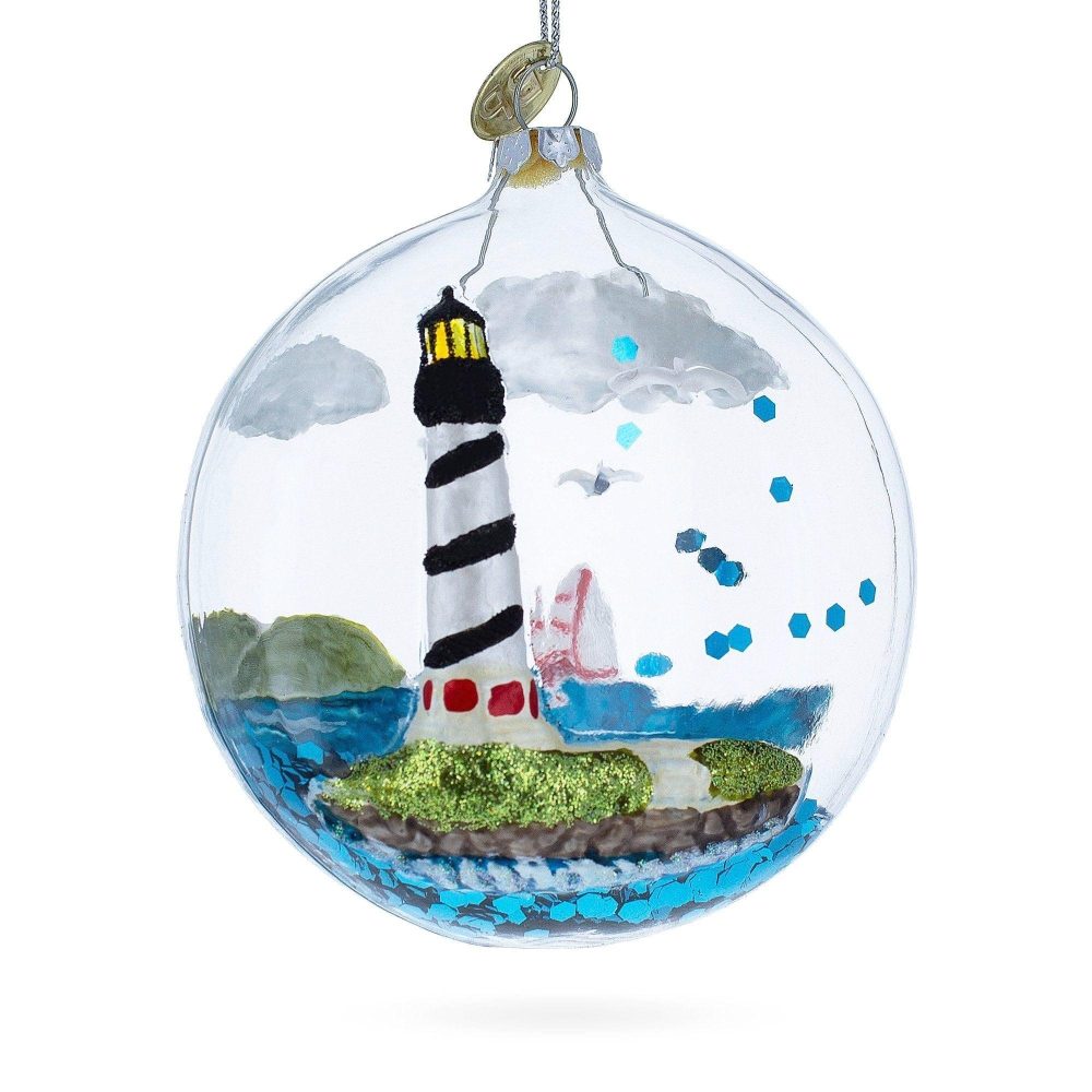 Lighthouse In Glass Dome Blown Glass Christmas Ornament  |   Nature Nature Nature