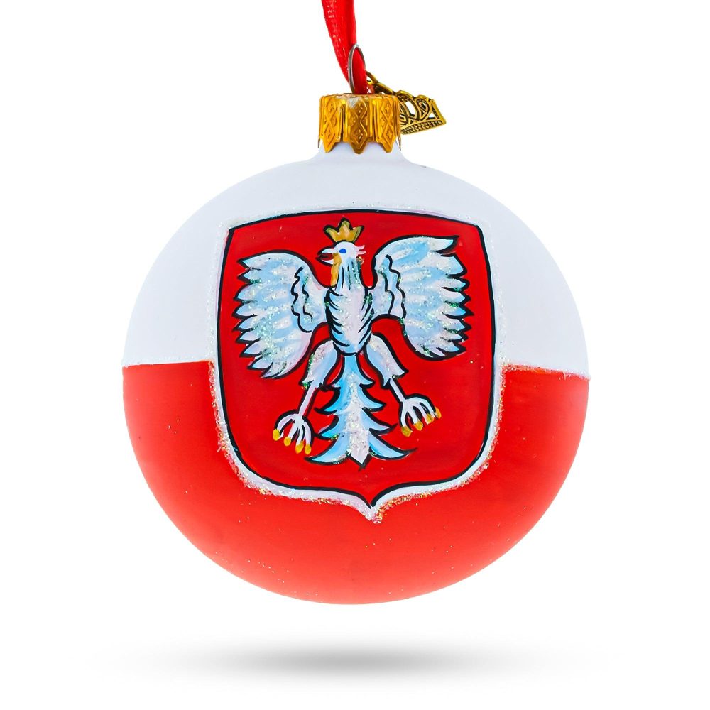 Poland Coat Of Arms Blown Glass Ball Christmas Ornament 3.25 Inches  |   Personalized Ornaments Personalized