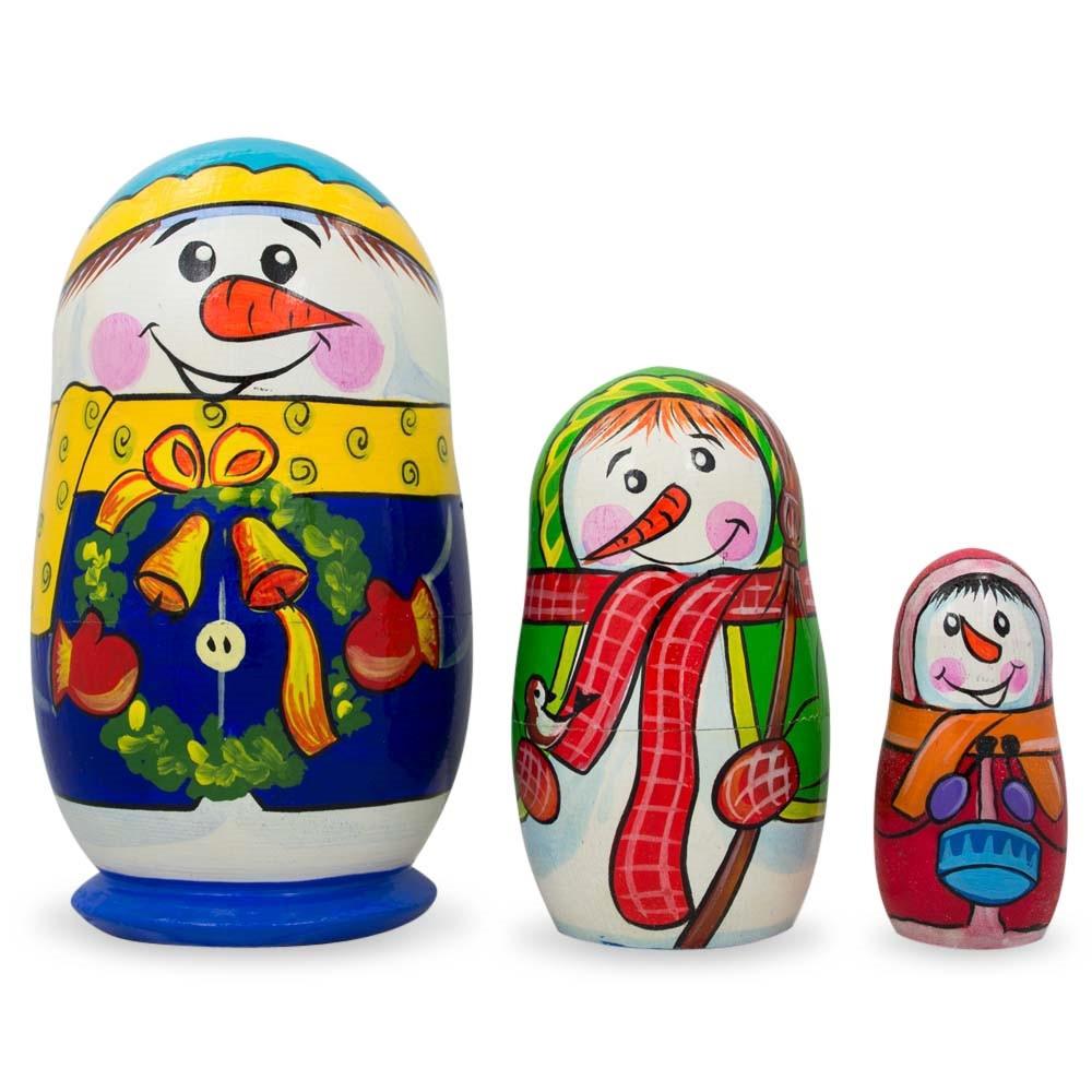 Set Of 3 Snowman Family Wooden Nesting Dolls 4.25 Inches  |   Personalized Ornaments Personalized