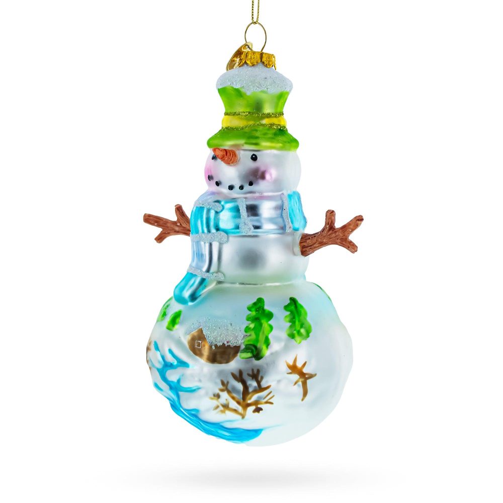 Snowman With Winter Village Painting Blown Glass Christmas Ornament  |   Personalized Ornaments Personalized