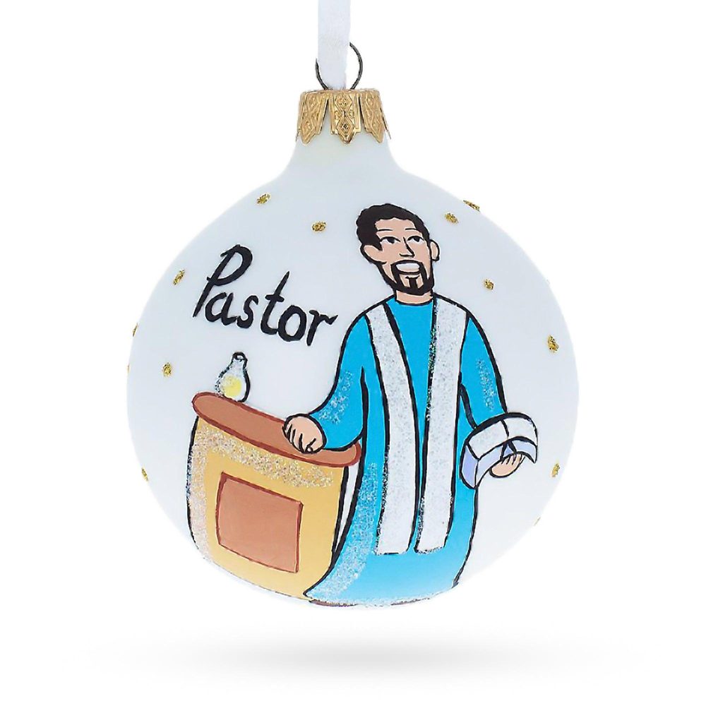 Spiritual Pastor In The Church Blown Glass Ball Christmas Ornament 3.25 Inches  |   Occupations Occupations Occupations