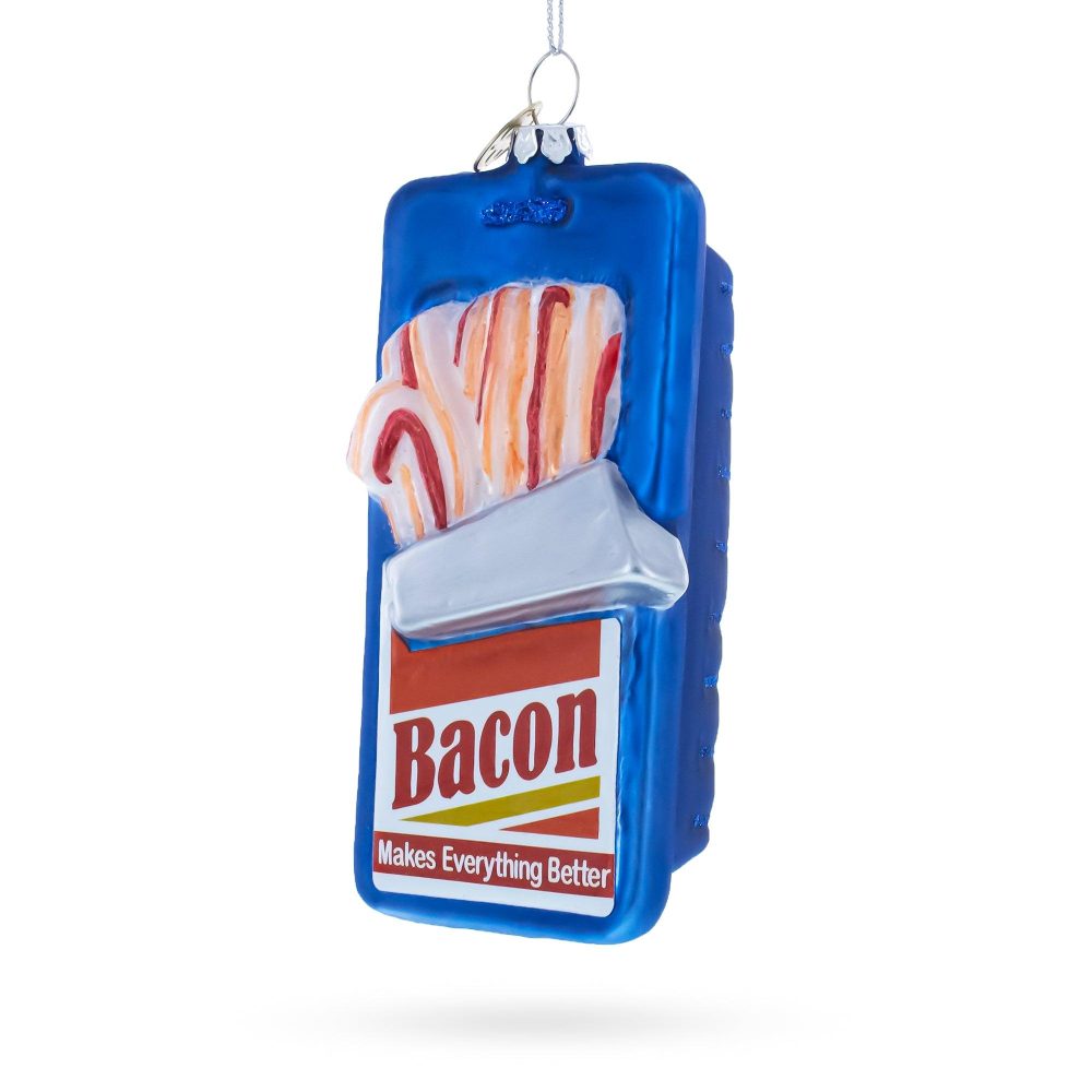 Bacon Pack Blown Glass Christmas Ornament  |   Food Food Food