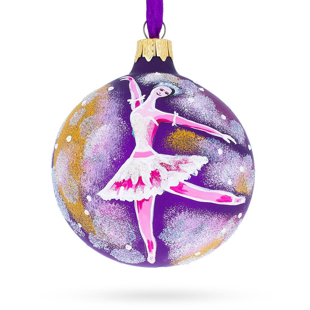 Ballet Dancer On Purple Blown Glass Ball Christmas Ornament 3.25 Inches  |   Hobby Hobby Hobby