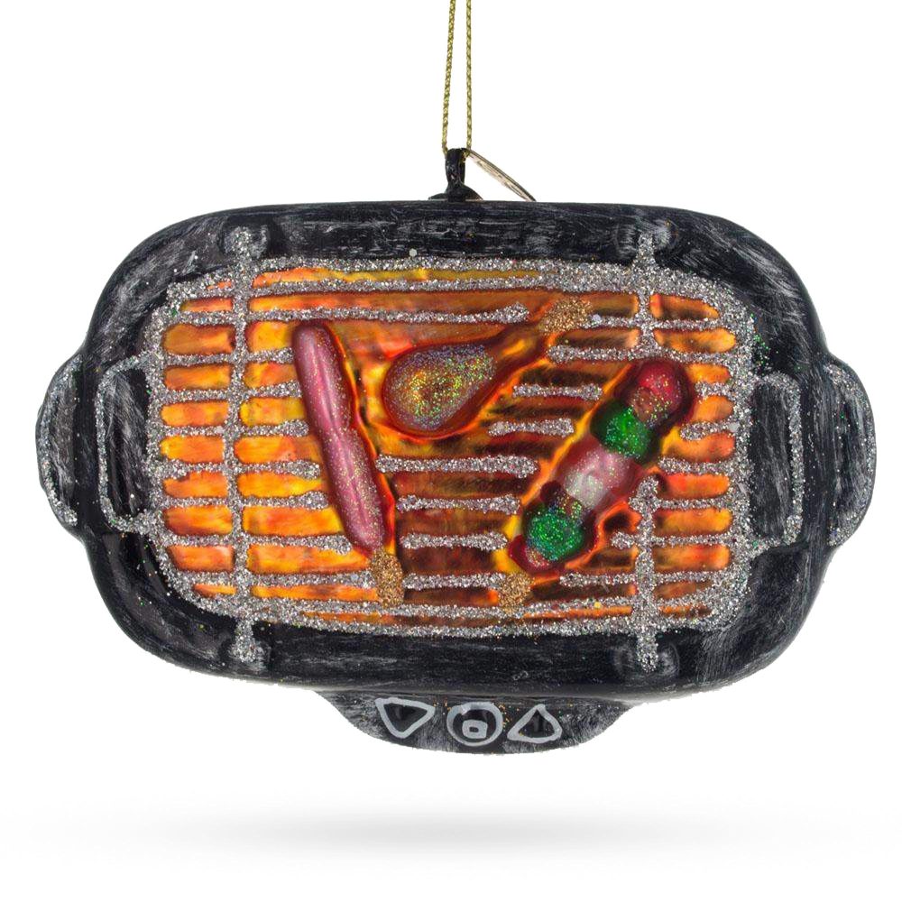 Bbq Barbecue Grill Cookout Blown Glass Christmas Ornament  |   Food