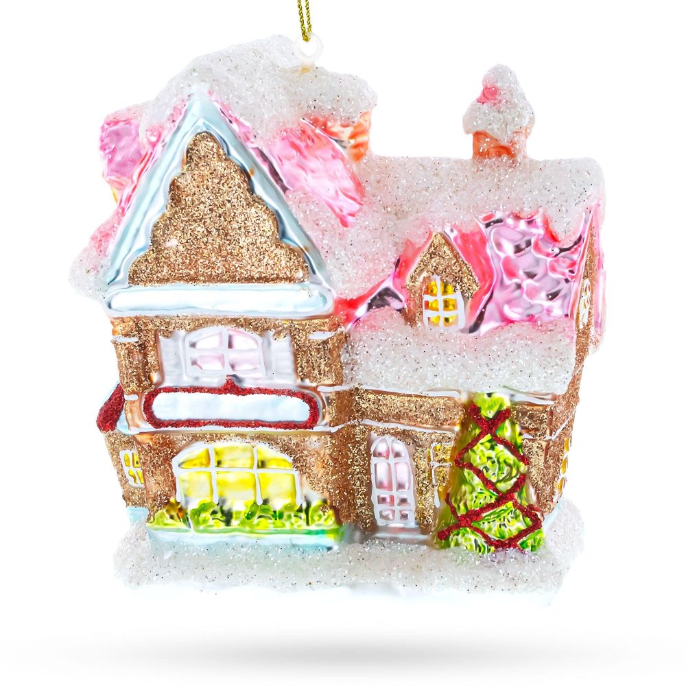 Decorated Gingerbread House Blown Glass Christmas Ornament  |   Gingerbread Ornaments Gingerbread