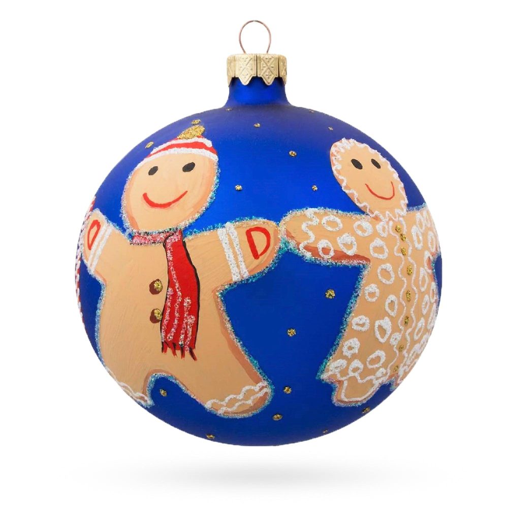 Gingerbread Family With Candy Cane Blown Glass Ball Christmas Ornament 4 Inches  |   Gingerbread Gingerbread Gingerbread