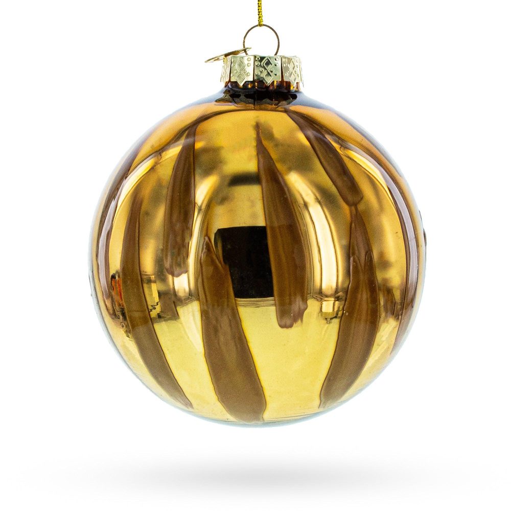 Gleaming Gold Oblong Blown Glass Ball Christmas Ornament  |   Geometrical Geometrical Geometrical