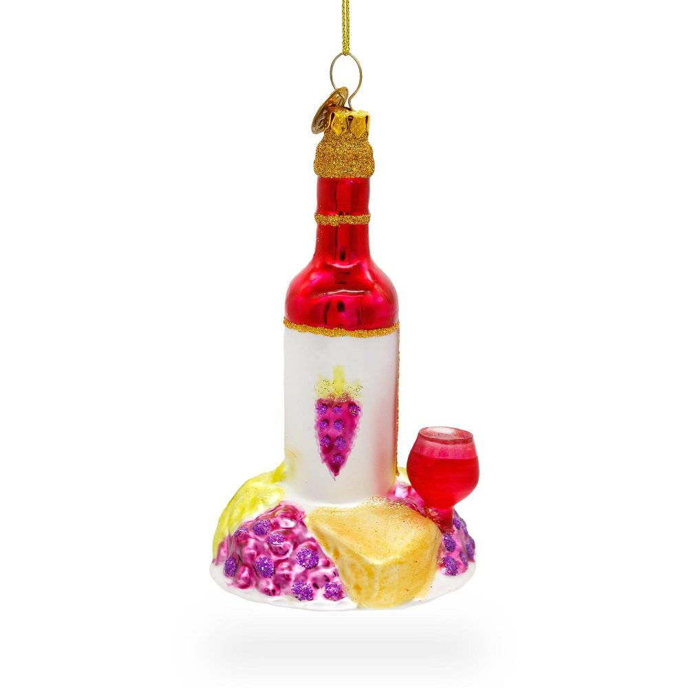 Sophisticated Red Wine With Snacks Glass Christmas Ornament  |   Food